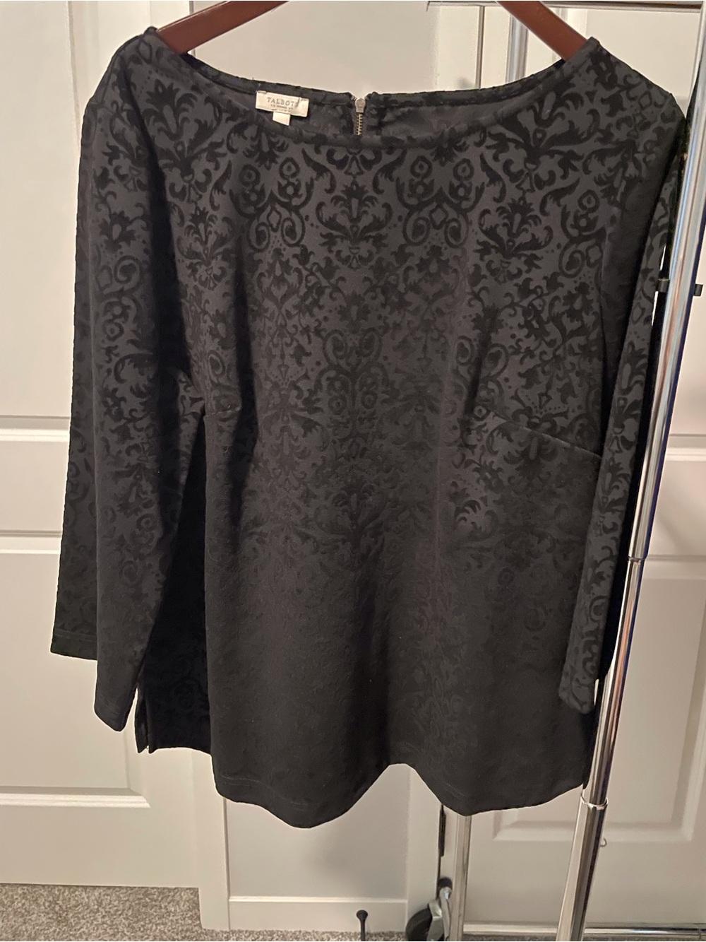 Talbots Black Jacquard Boatneck Top